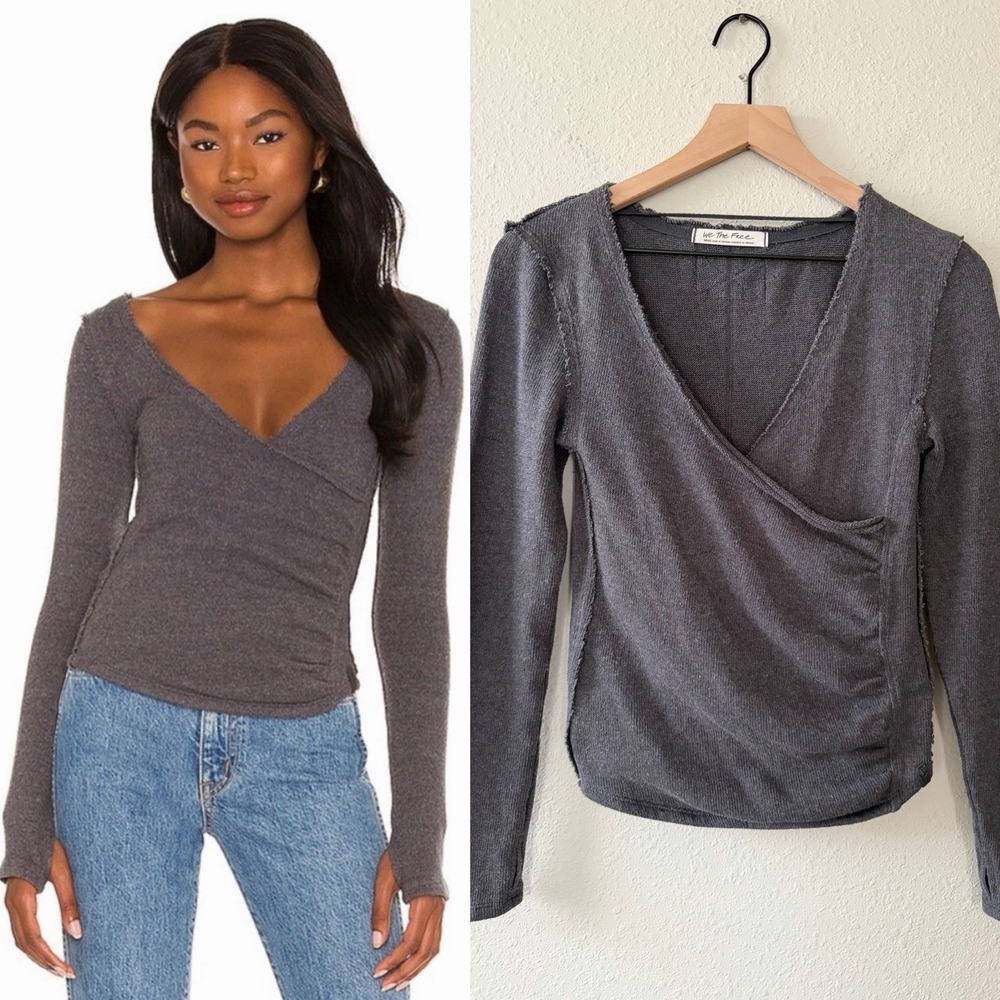 Free People We The Free Like a Boss Wrap Lightweight Sweater Gray Sz Small